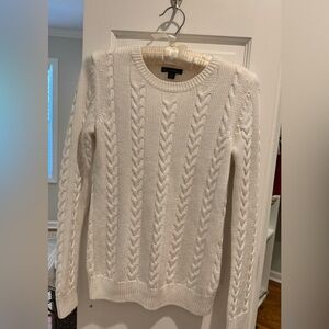 Brooks Brothers polished white cotton Cable Knit Crew Neck Sweater
